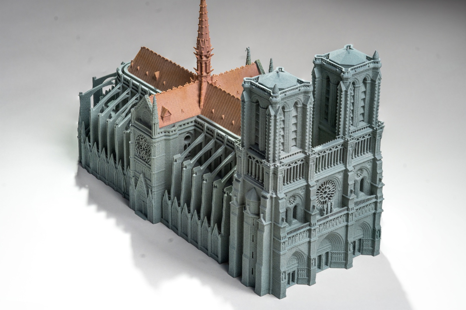 A full-color 3D printed model of a cathedral